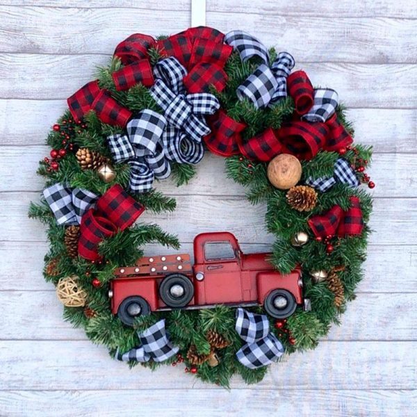 Christmas-red truck christmas wreath