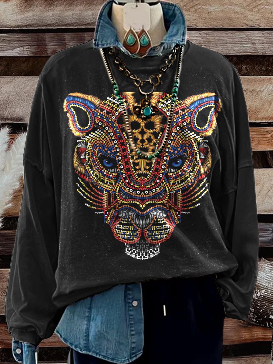 Tiger Print Casual Sweatshirt