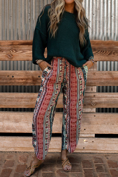 Pretty Western Print Wide Leg Trousers