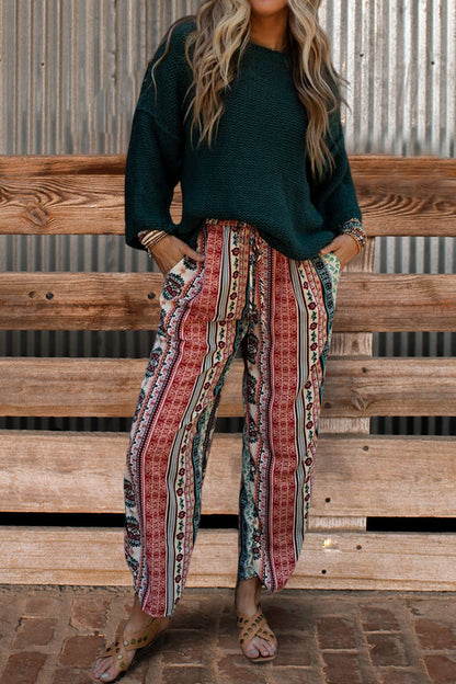 Pretty Western Print Wide Leg Trousers