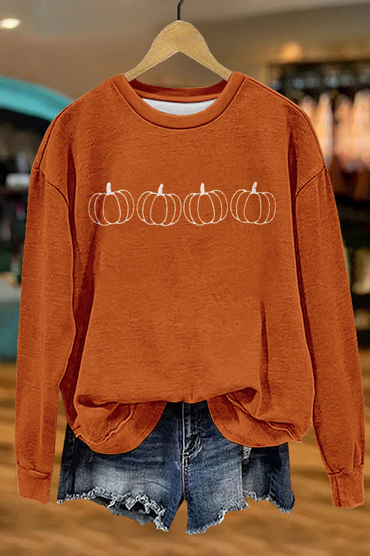 Delicate Thanksgiving Pumpkin Print Sweatshirt