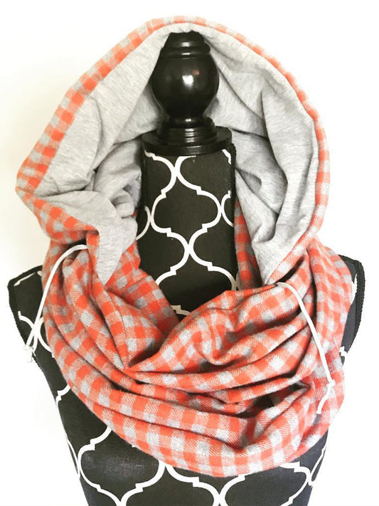 Warm Orange Plaid Hooded Scarf