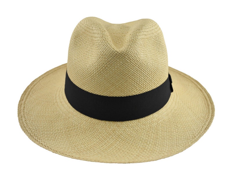 Genuine Panama Hat - Customizable Band Color - Classic Summer Fedora - Natural Toquilla Straw - Handwoven in Ecuador - EA - HatBox Included