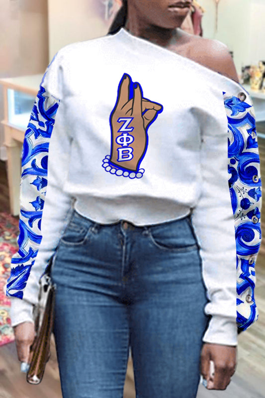 Elegant Contrast Color Zeta Phi Beta Button Sweatshirt