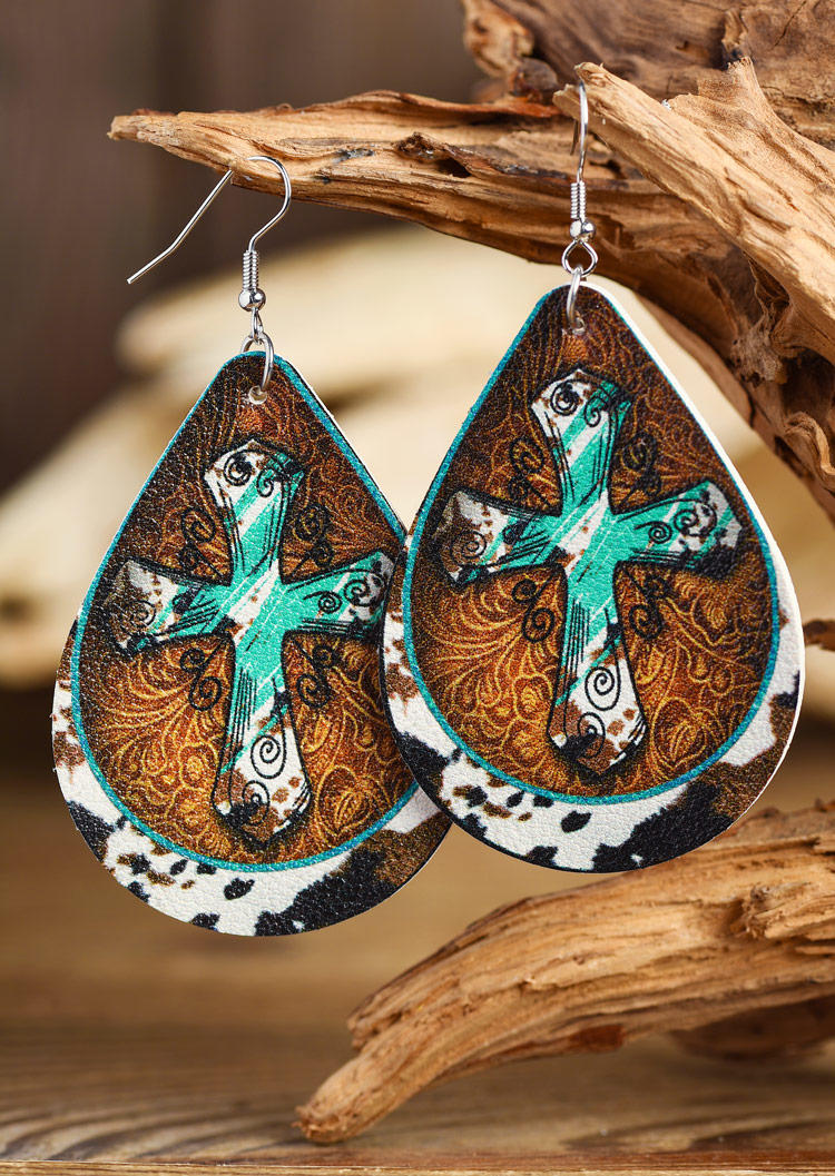 Cow Cross PU Leather Earrings