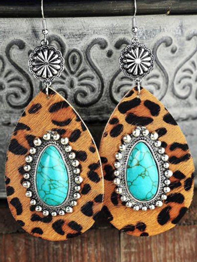 Water Drop Leopard Leather Earrings