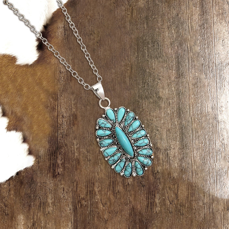 Western Ethnic Inlaid Turquoise Pendant Necklace