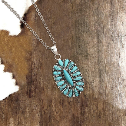 Western Ethnic Inlaid Turquoise Pendant Necklace