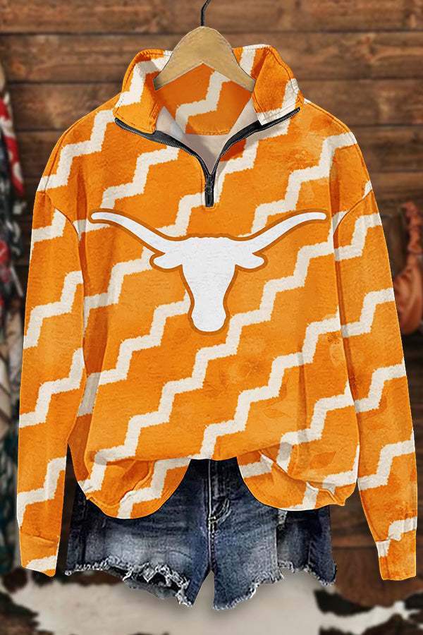 Classic Texas Longhorns Print Zip-Up Sweatshirt