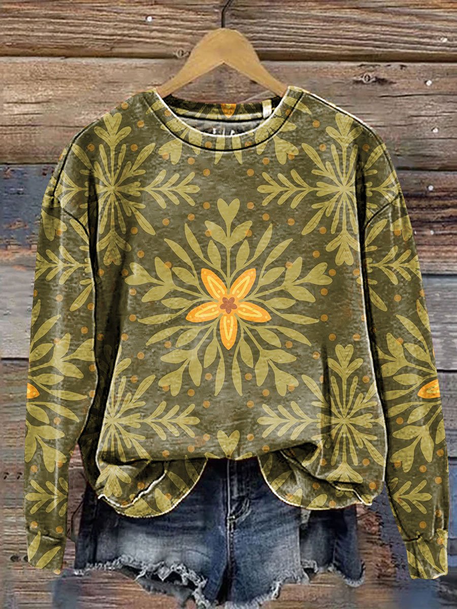 Vintage Floral Art Print Casual Sweatshirt