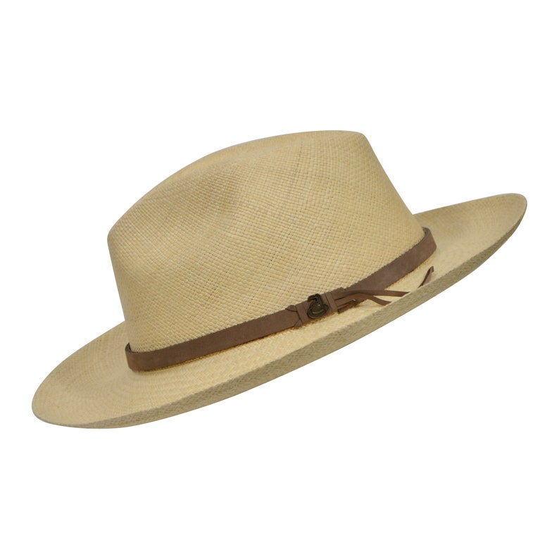 Original Panama Hat - Wide Brim Fedora - Natural Straw - Brown Leather Band - Handmade in Ecuador by Ecua-Andino - EA - HatBox Included-FREE SHIPPING