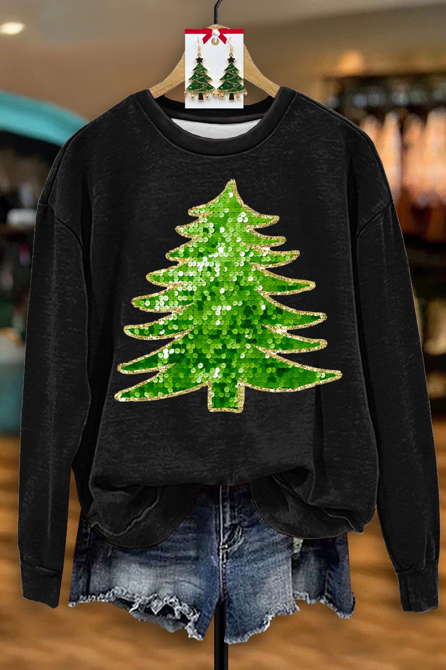 Shiny Sequined Christmas Tree Sweatshirt