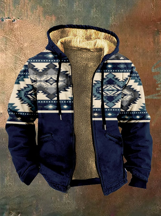 Men's Retro Velvet Western Ethnic Print Zipper Jacket