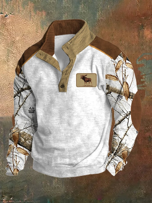 Men's Fleece Vintage Hunting Deer Stand Collar Sweatshirt