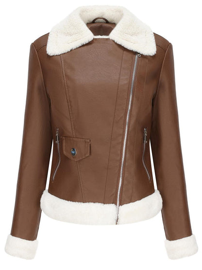 Glamorous Leather Jacket With Faux Shearling Lining