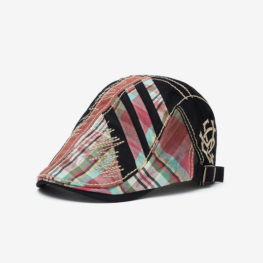 Patchwork stitching plaid forward cap