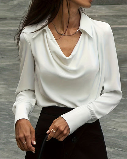 V-Neck Pleated Long Sleeve Blouse