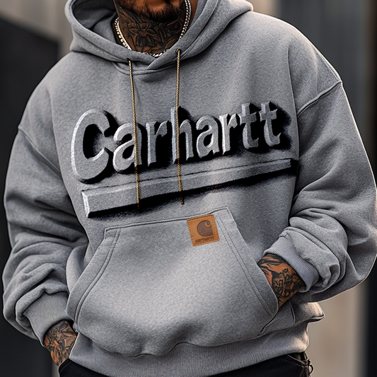 Men's Retro Distressed 3D Embossed Oversized Hoodie