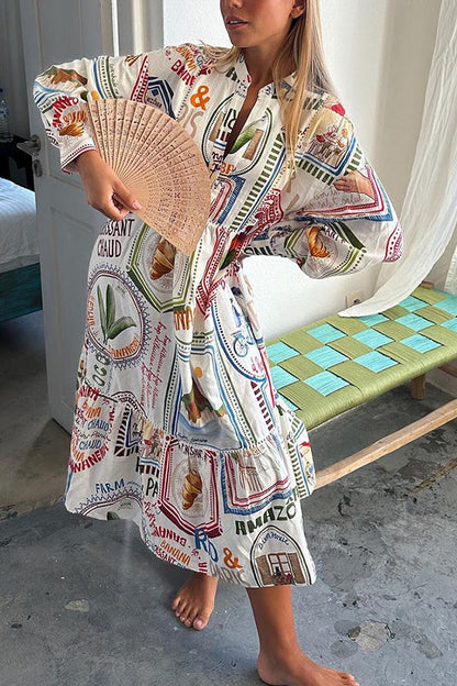 Linen Blend Unique Print Dress