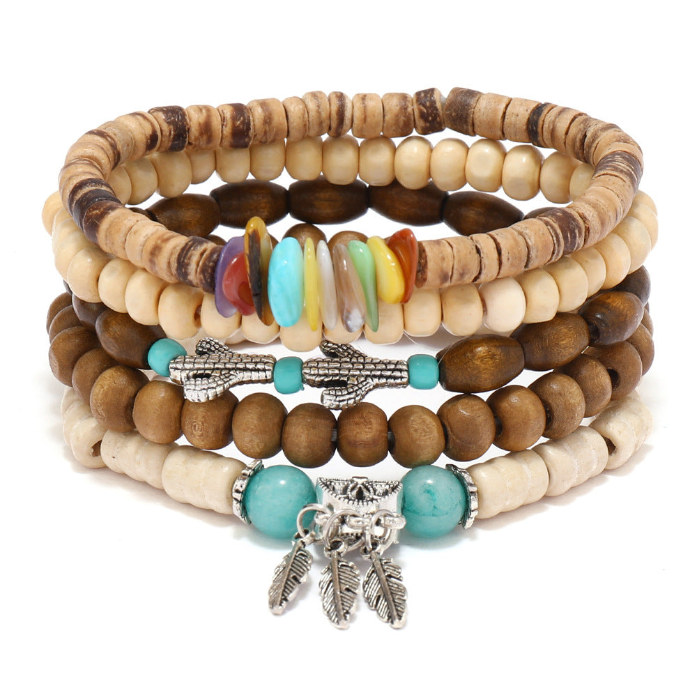 Unisex Retro Bohemian Multi-layered Wooden Bead Bracelet