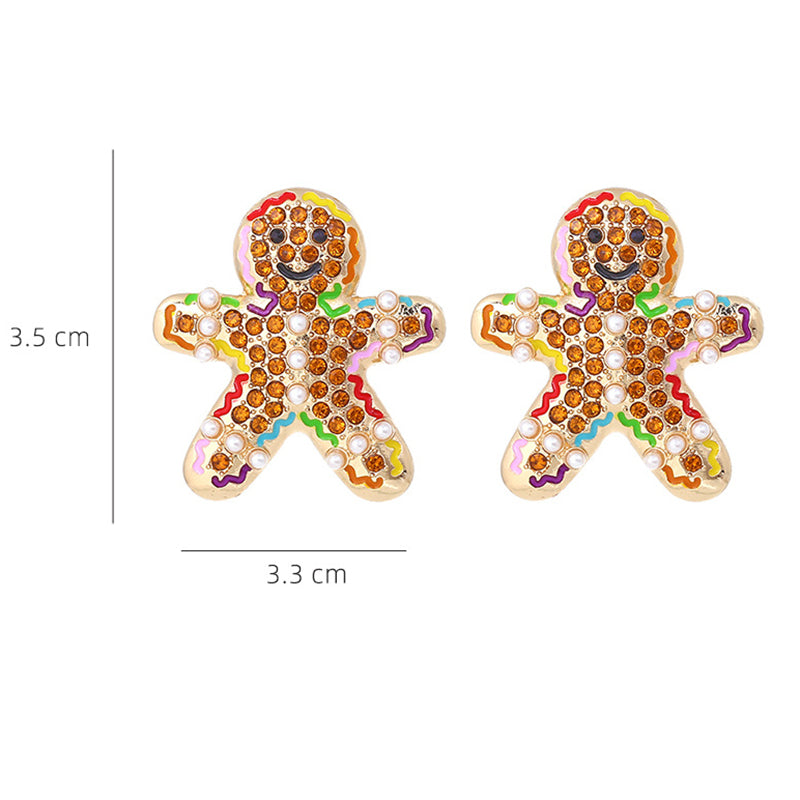 Cute Colored Alloy Christmas Gingerbread Man Earrings