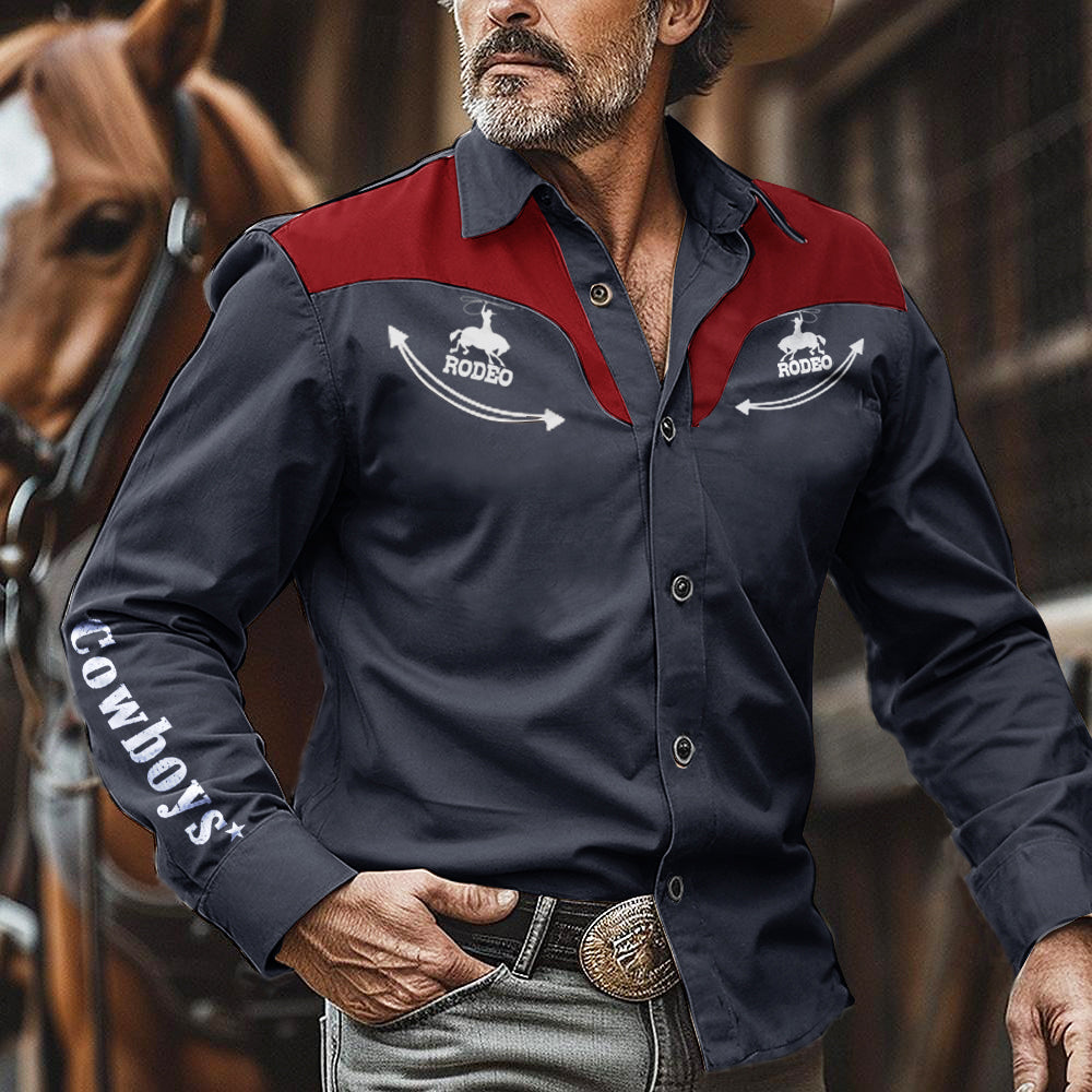 Men's Vintage Western Bucking Bronco Long Sleeve Shirt