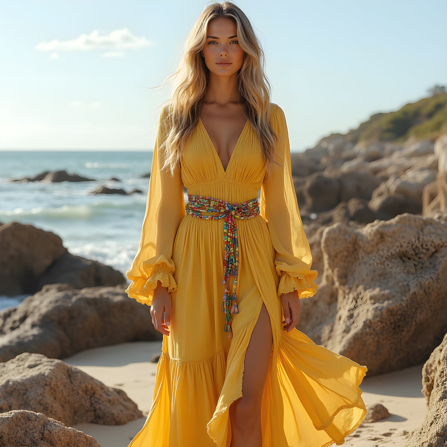 Women's New Casual Beach Holiday Style Chiffon Long-sleeved Dress