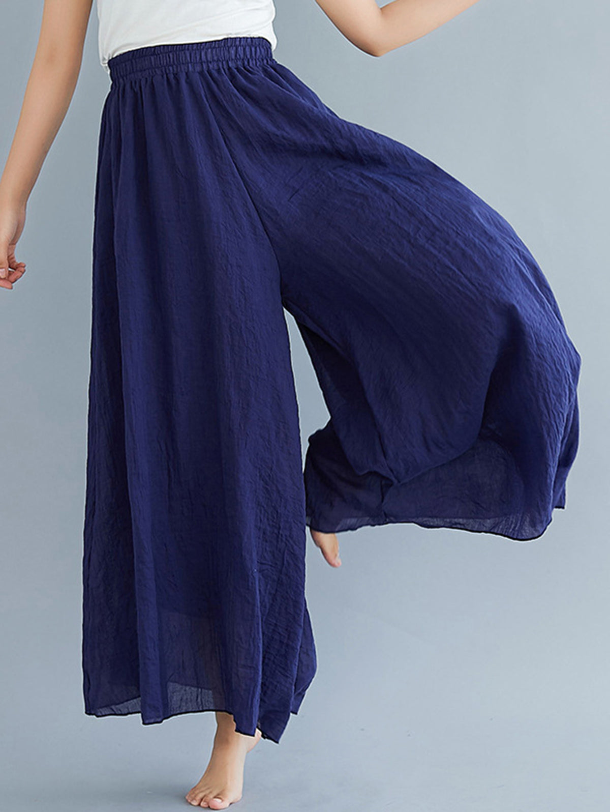 Casual Solid Elastic High Waist Wide Leg Pants