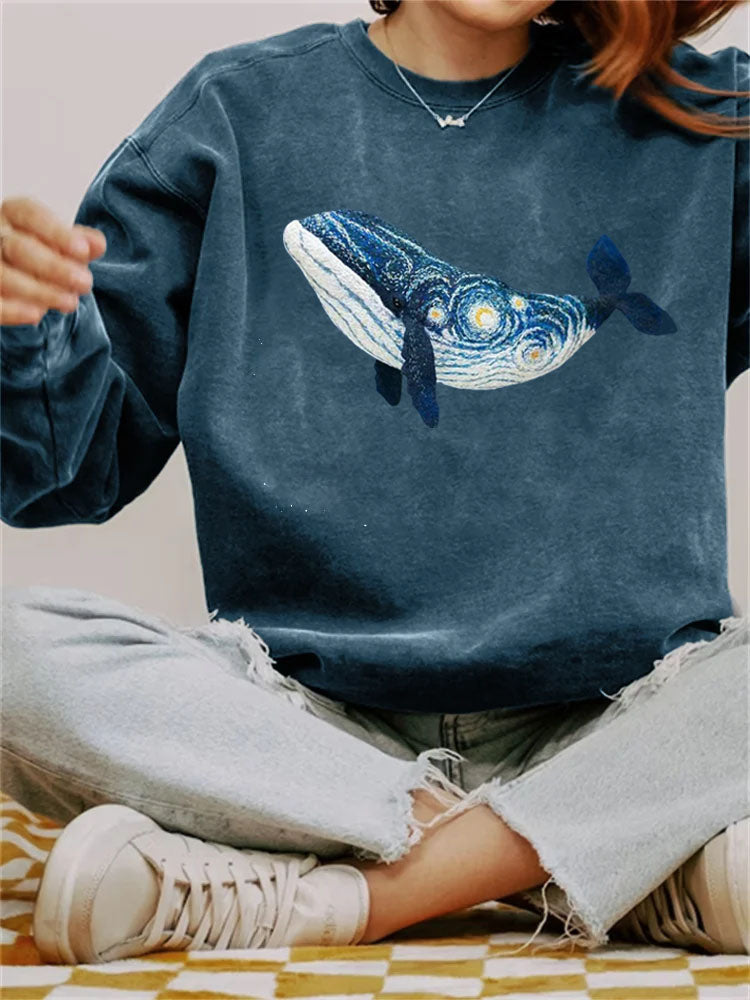 Starry Night Inspired Whale Art Comfy Sweatshirt