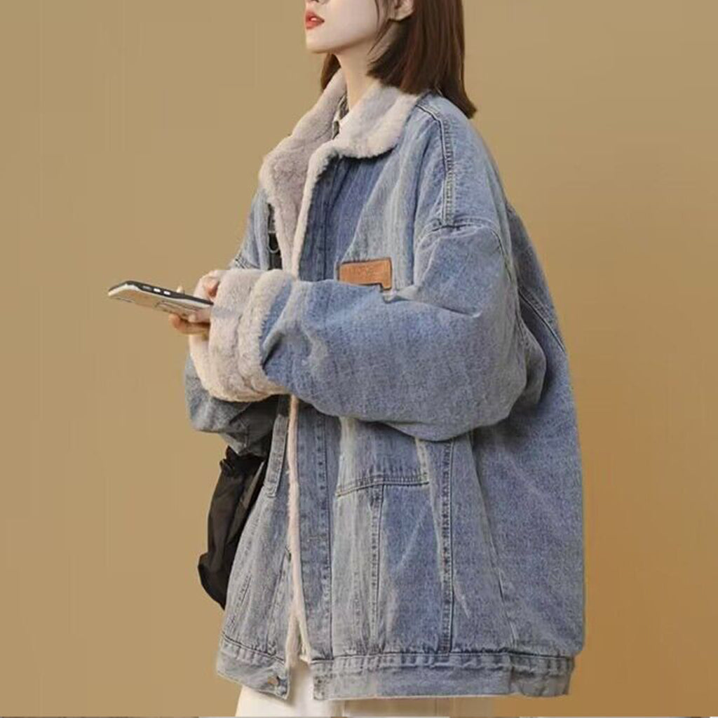 Thickened Fleece Denim Jacket Loose Lambswool