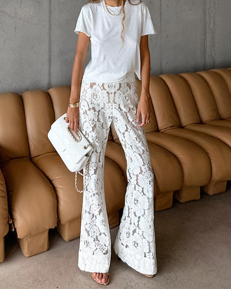 Lace Lace Hollow Out Flared Trousers