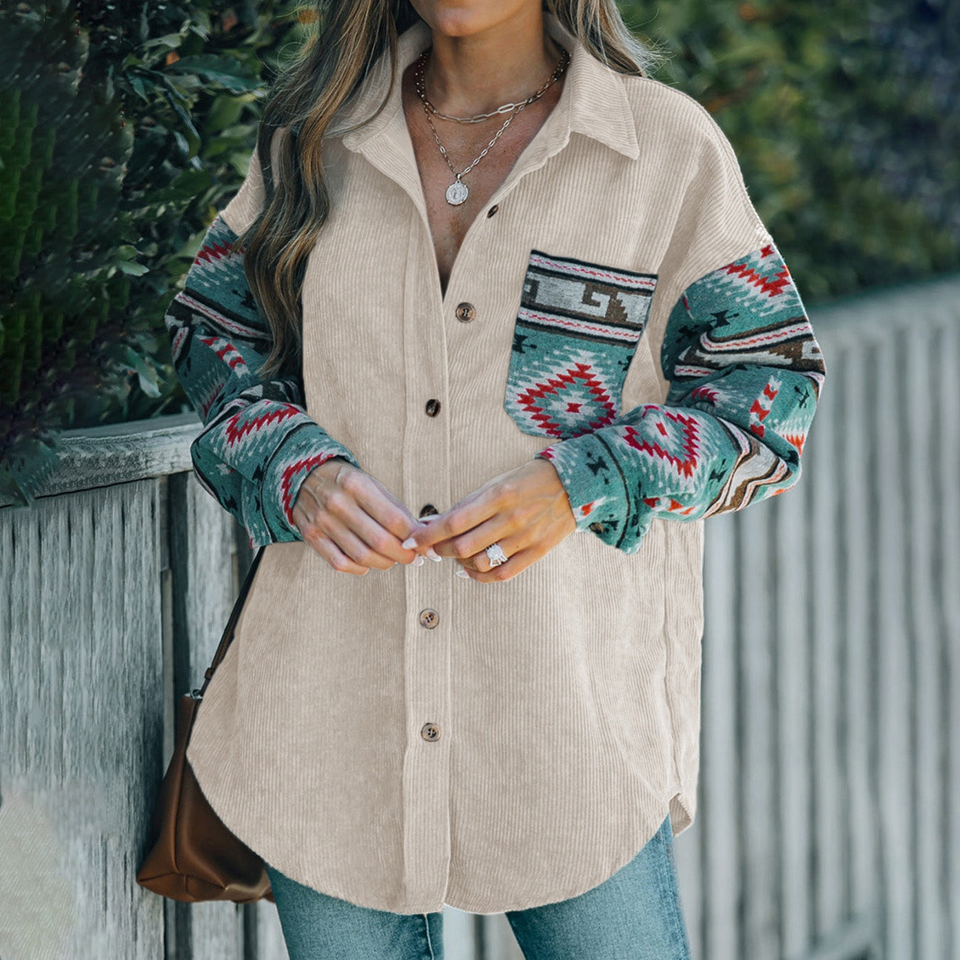 Ethnic Style Patchwork Thin Jacket Corduroy Cardigan