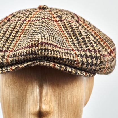 PEAKED CAPS Genuine Scottish Harris Tweed 8 Panels Man Cap Wool Large Crown BEIGE