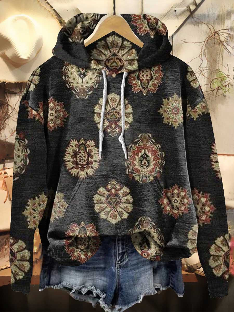 Retro Ethnic Pattern Print Casual Sweatshirt