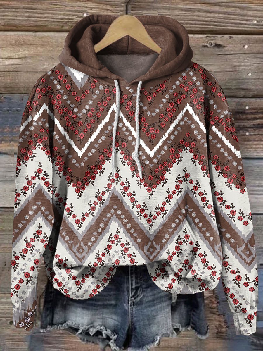 Vintage Zigzag Floral Art Casual Hoodie Sweatshirt