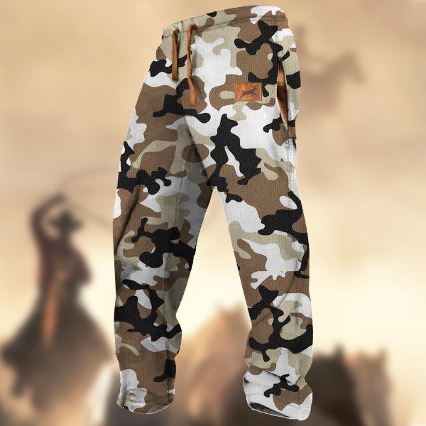 Men's Retro Camouflage Elk Logo Print Sports Casual Sweatpants