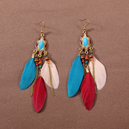 Bohemian Ethnic Style Long Feather Earrings