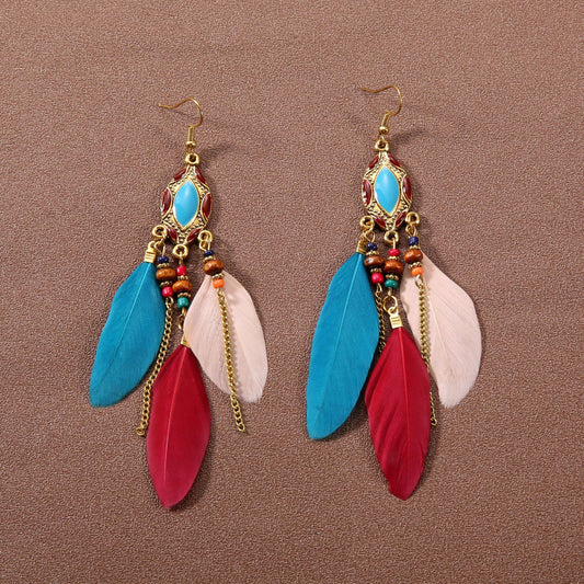 Bohemian Ethnic Style Long Feather Earrings