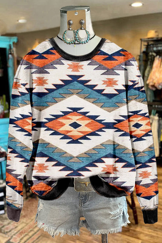 Retro Western Totem Print Sweatshirt