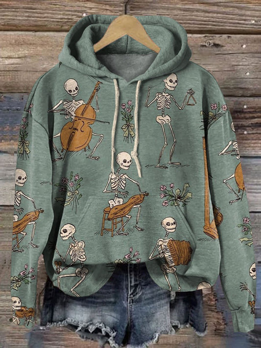 Vintage Skeleton Musician Art Print Casual Sweatshirt