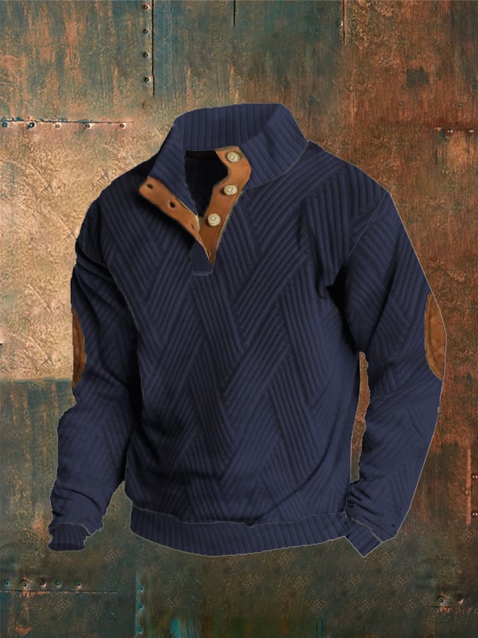 Men'S Plaid Knitted cashmere Button Casual Sweatshirt