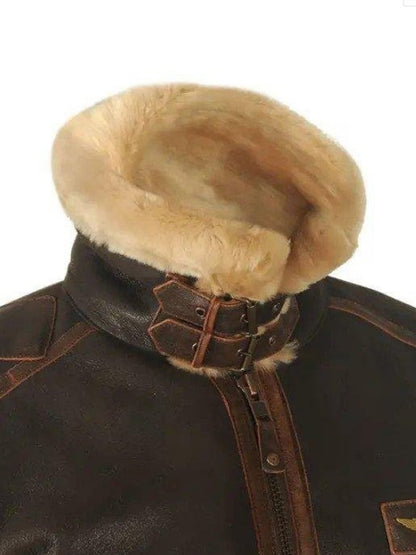 Men's Vintage Casual Lapel Zipper Faux Fur Leather Jacket