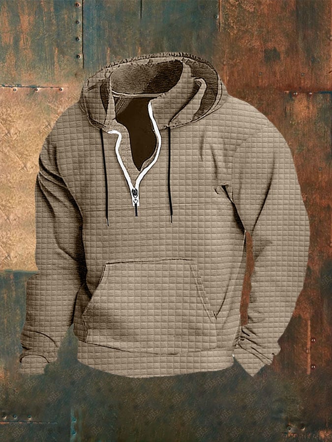 Men'S Waffle Collar Hooded Sweatshirt