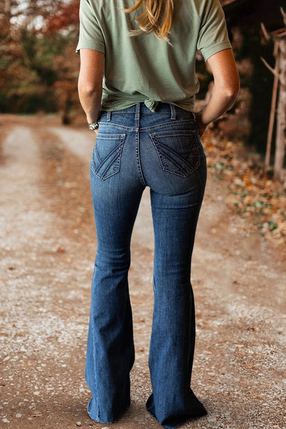 Casual Washed High-Waisted Flared Jeans