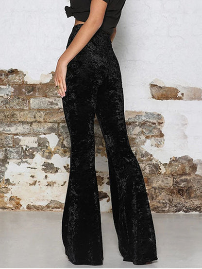 Casual High Waist Solid Velvet Flare Leg Pants