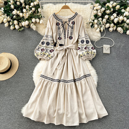 Boho Resort Style Embroidered Floral Dress