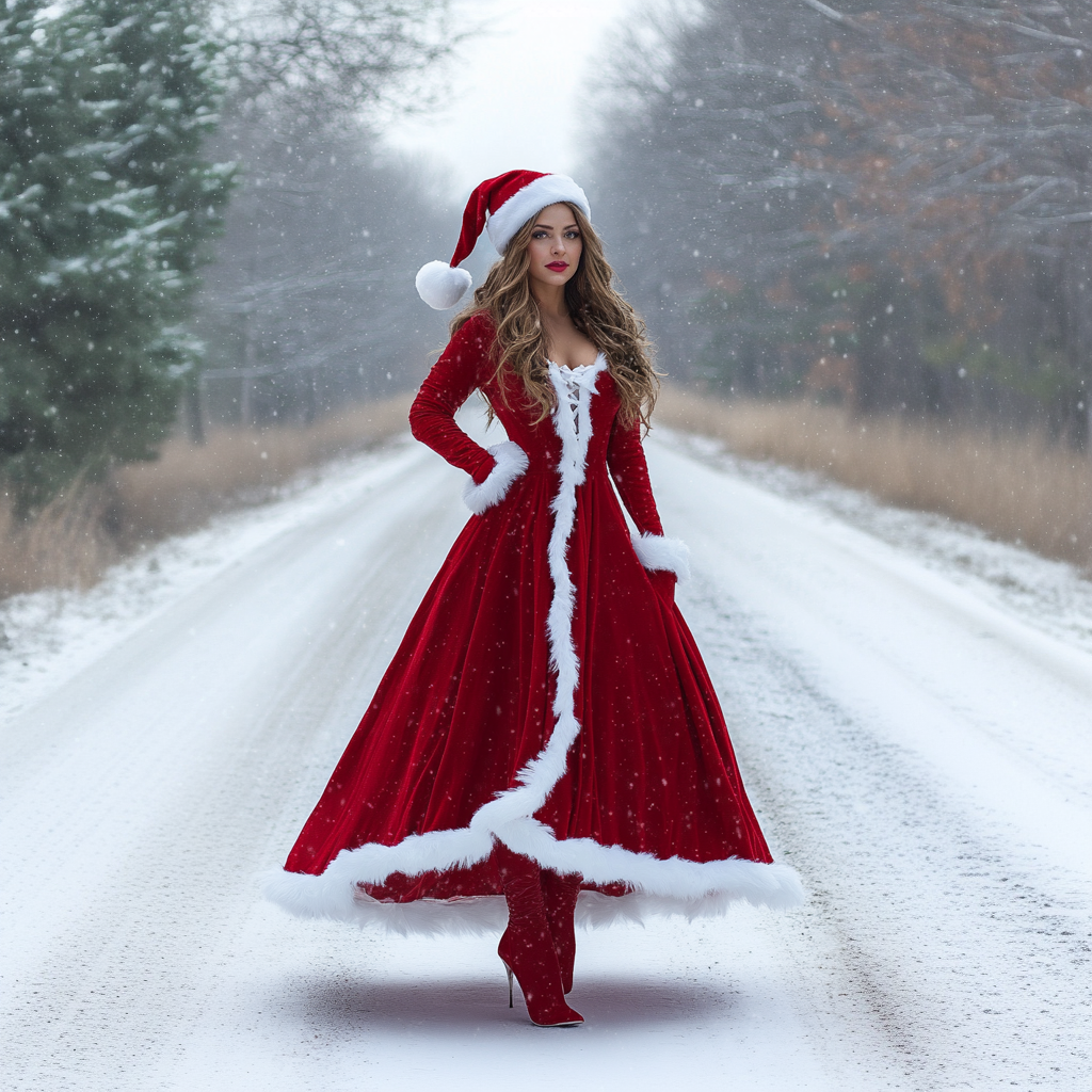 Women's Christmas Vintage Velvet Fur Collar Dress