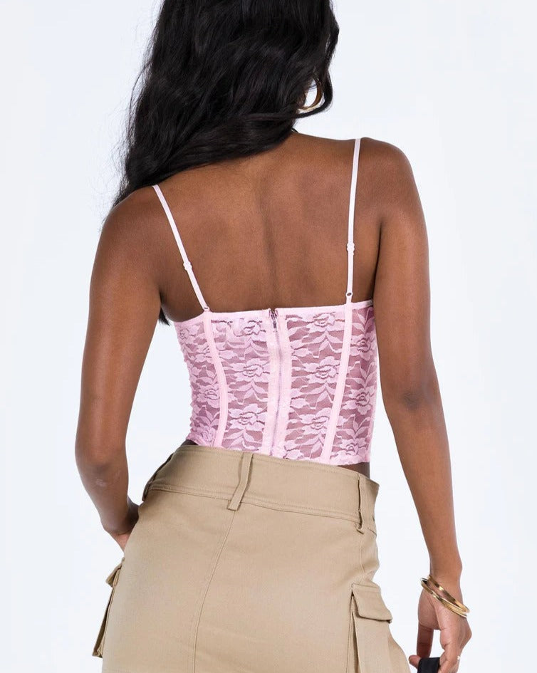 Lace Print Bustier Top Pink