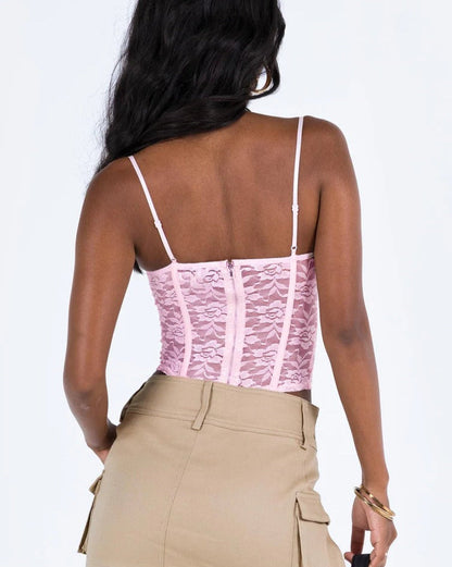 Lace Print Bustier Top Pink