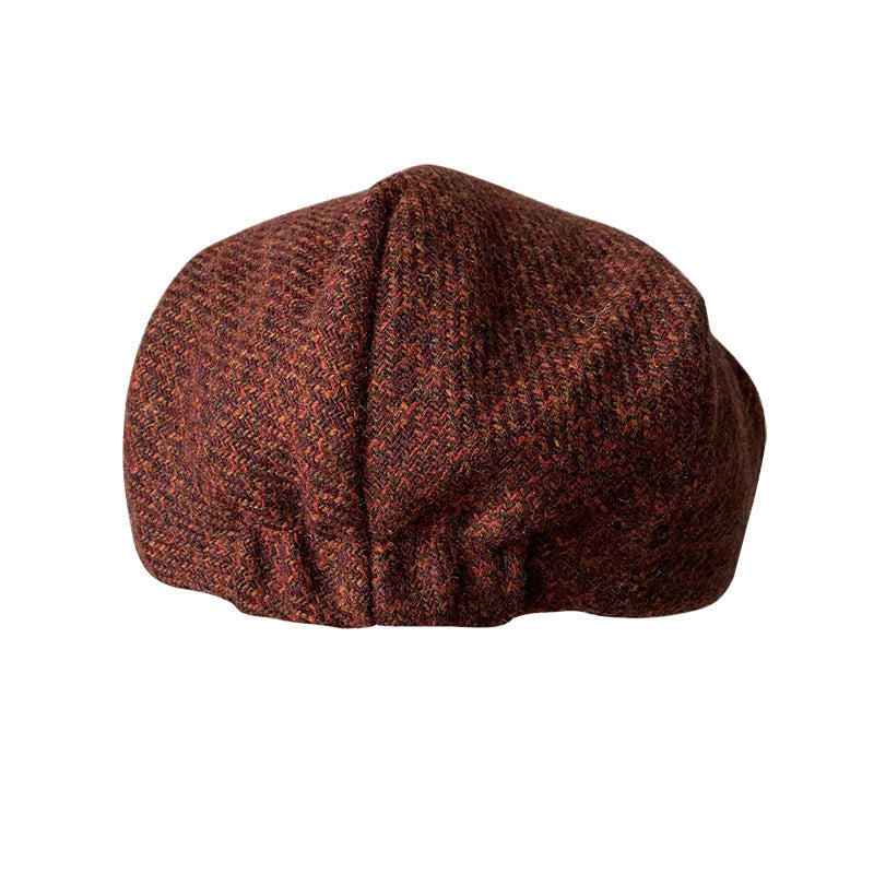 THE PEAKED Marl Flat Hat Wine-Harris Tweed